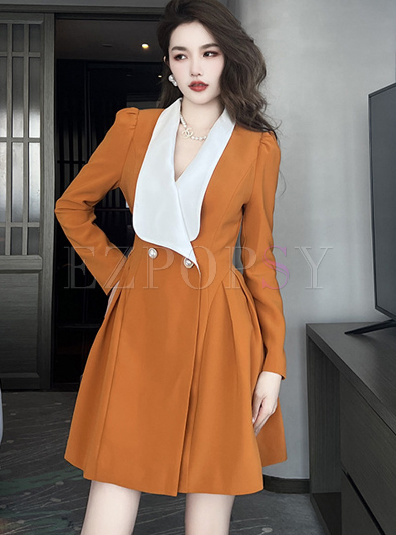 Large Lapels Contrasting Double-Breasted Cocktail Dresses