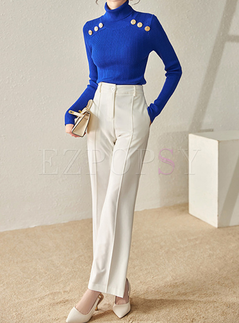 Fashion High Neck Bodycon Knitwear & Suit Pant Sets For Women