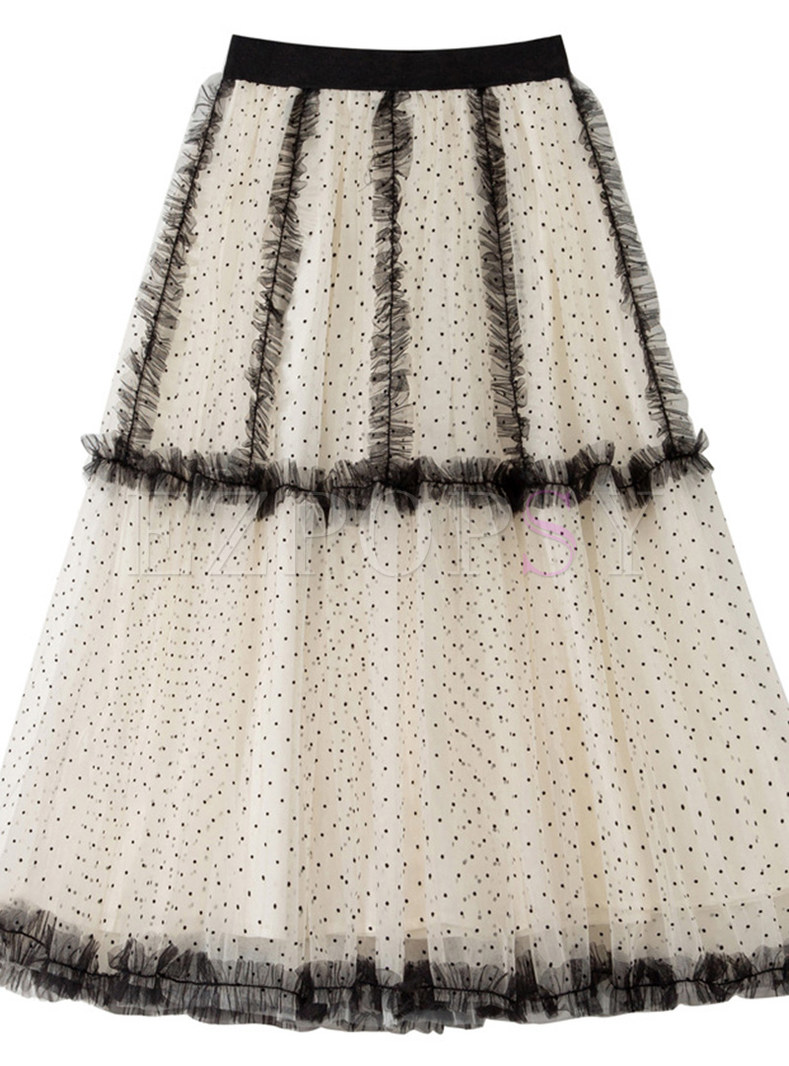Chicwish Distored Selvedge Polka Dot Maxi Skirts