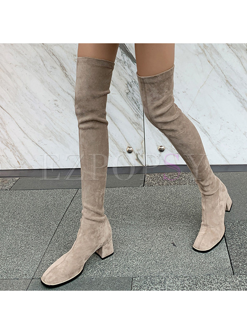 Women's Classic Block Heels Synthetic Leather Thigh High Boots