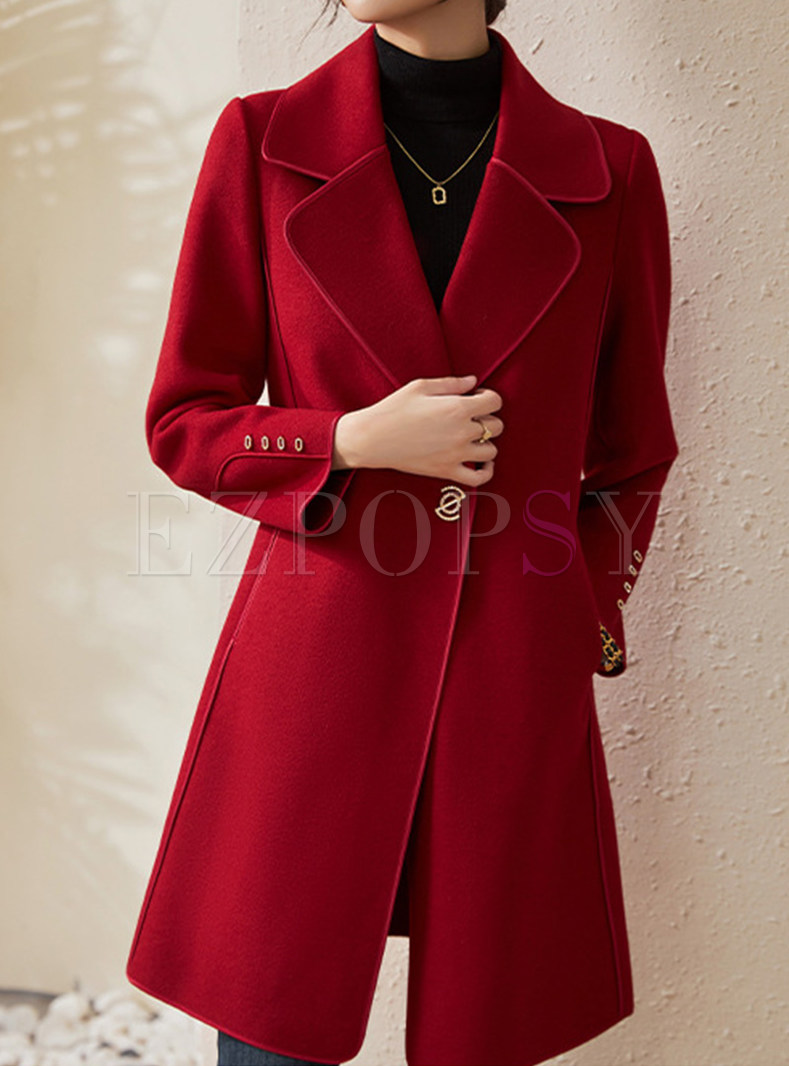 Classic Large Lapels Solid Color Womens Winter Coats