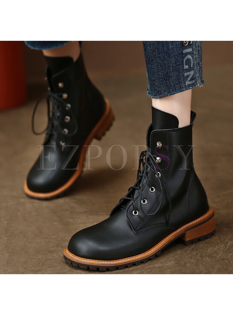 Classic Soft Lace Up Round Toe Womens Boots
