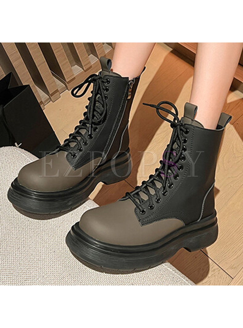 Chic Contrasting Lace Up Platform Womens Boots