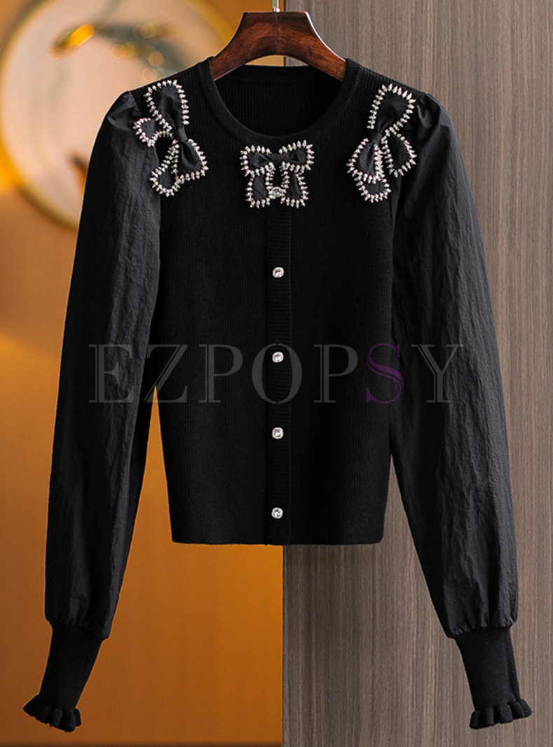 Blooming Bow-Embellished Open Front Knitted For Women