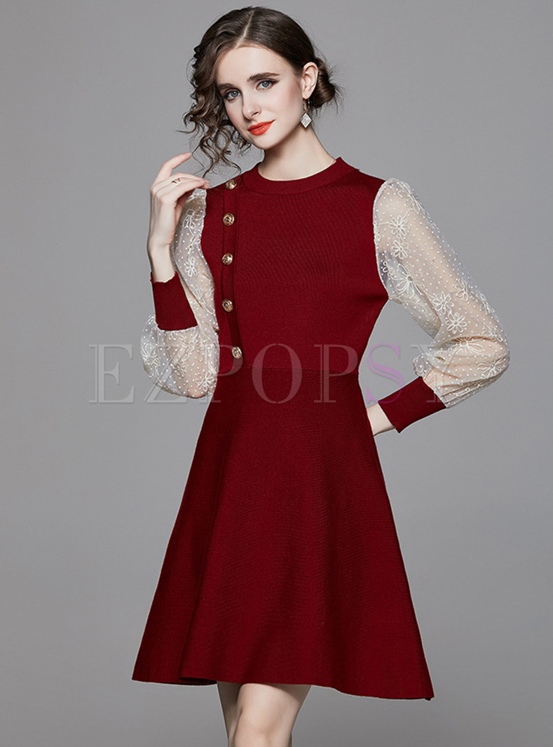 Exclusive Tulle Patch Knitting Skater Dresses