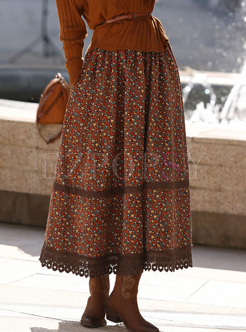 Flower Decor Circle Trims Linen Skirts For Women