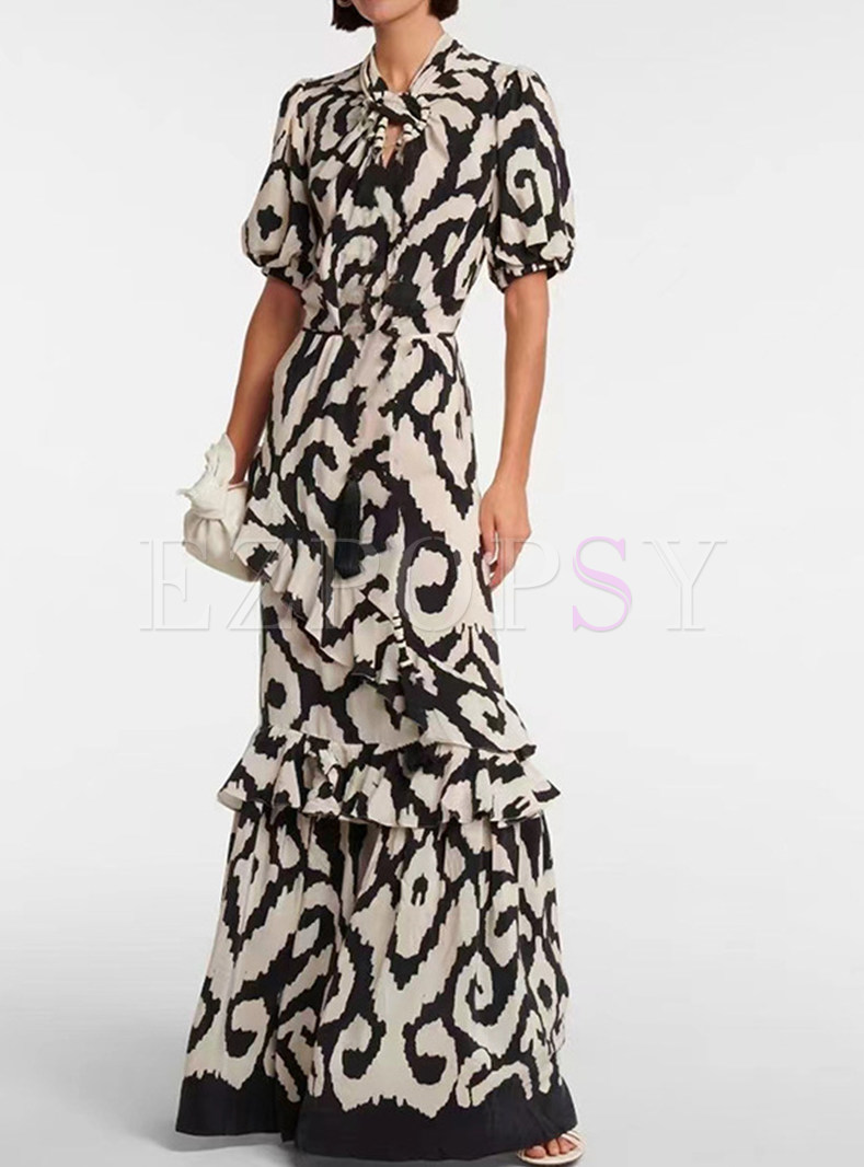 Glamorous Printed Ruffles Animal Maxi Dresses