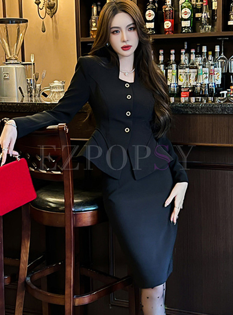 Chicwish Single-Breasted Ruffles Skirt Suits For Business Women