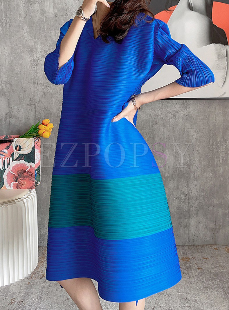 Oversize Contrasting 3/4 Sleeve Casual Dresses