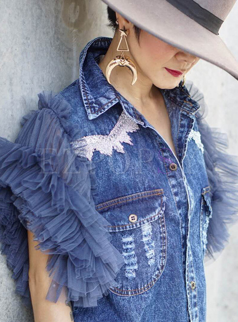 Chicwish Frill Lace-Trimmed Denim Jackets For Women