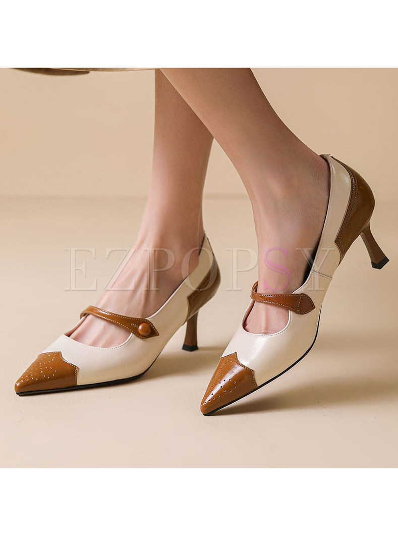 Pointed Toe Low-Front Contrasting High Heels For Women
