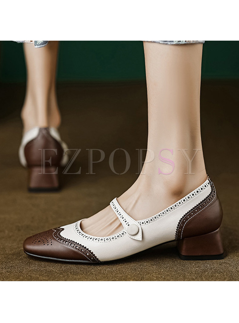 Classic-Fit Block Heels Buckled Contrasting Women Shoes