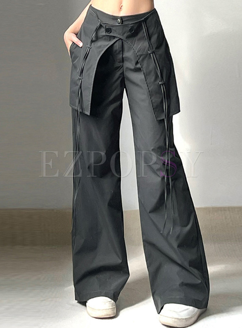 Minimalist High Waisted Solid Color Cargo Pants For Women