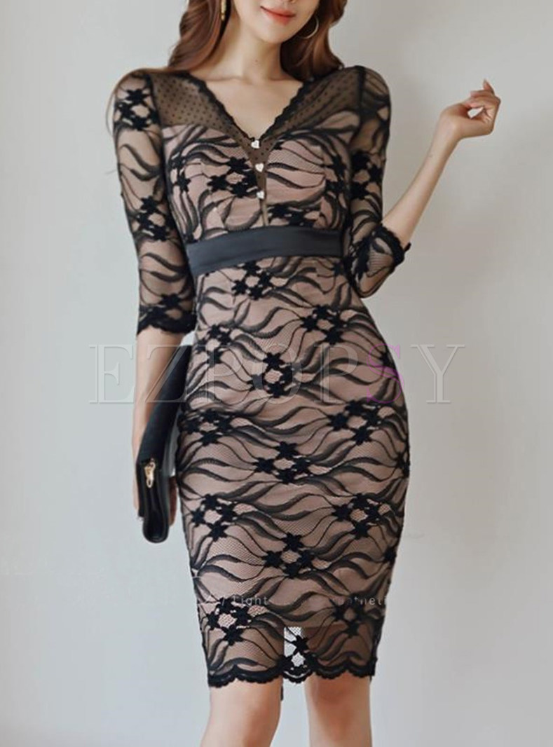 Sexy Black Lace Bodycon Dress