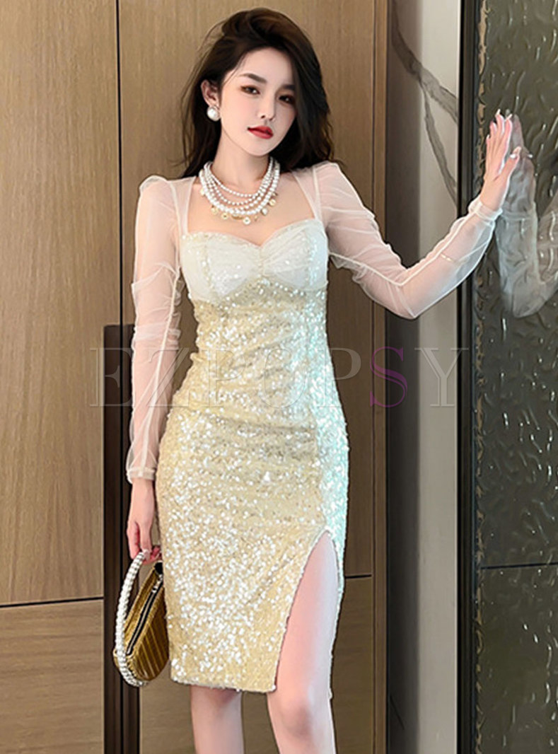 Romantic Mesh Sequined Splicing Corset Dresses