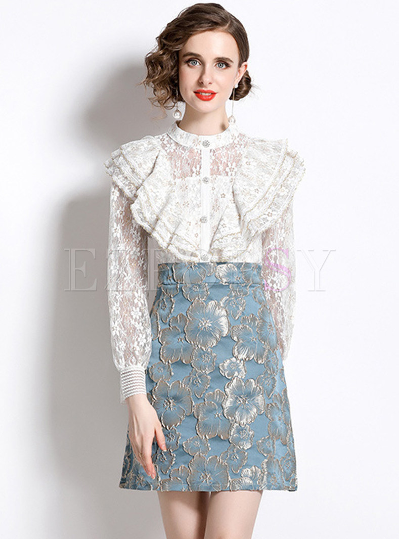 Floral Crochet Mesh Two-piece Lace Dress