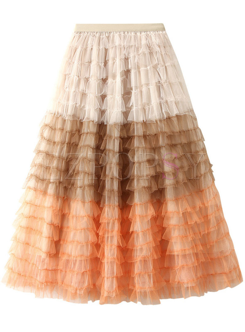 Stylish Contrasting Pleated Layer Frill Skirts For Women