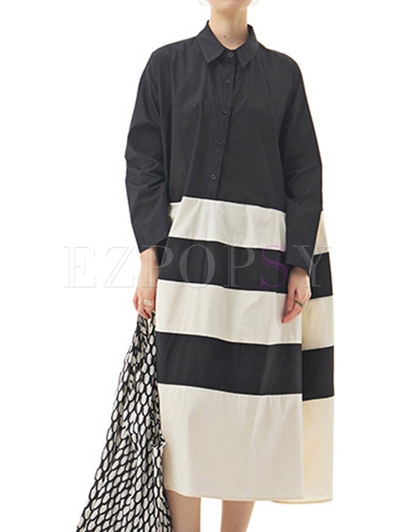 Oversized Long Sleeve Patchwork Dress