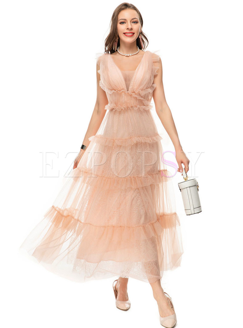 Romance Long Sleeve Organza Maxi Dresses