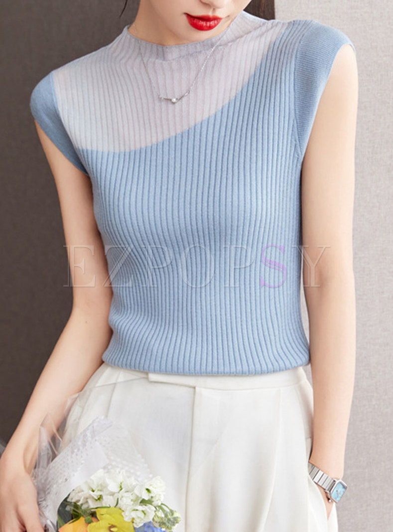 Chic Patch Sleeveless Fitted Women Tops