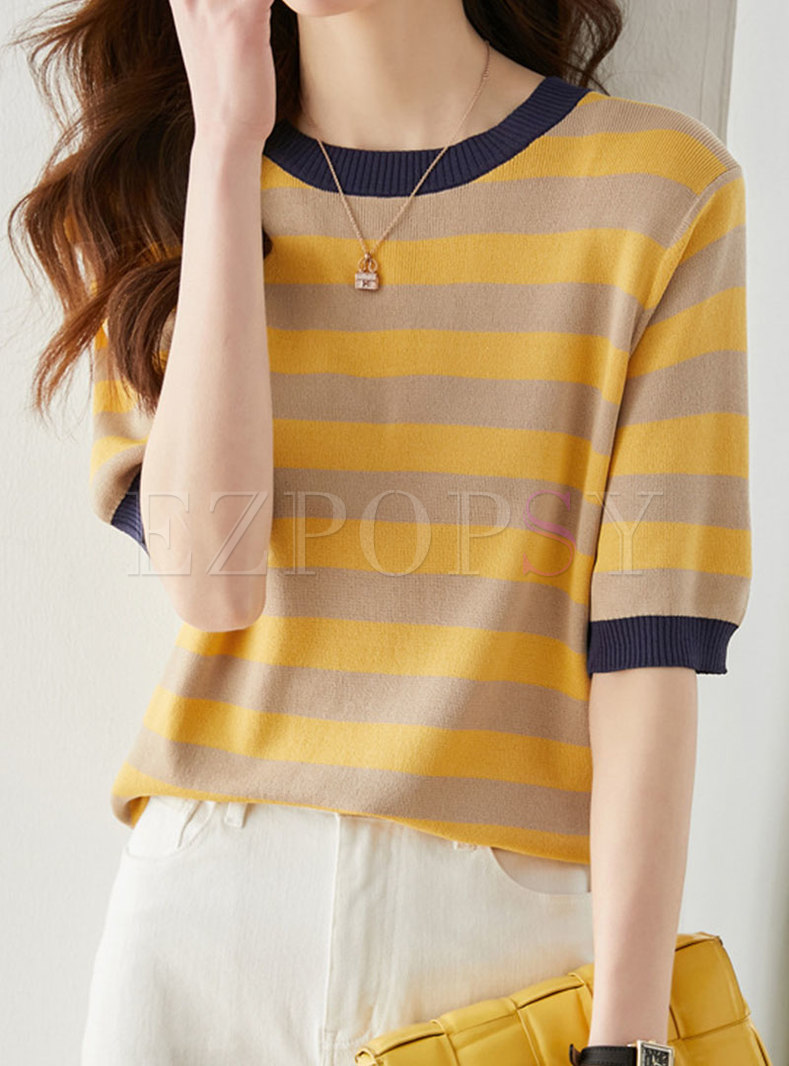 Womens Loose Striped Glamorous Knit Tops