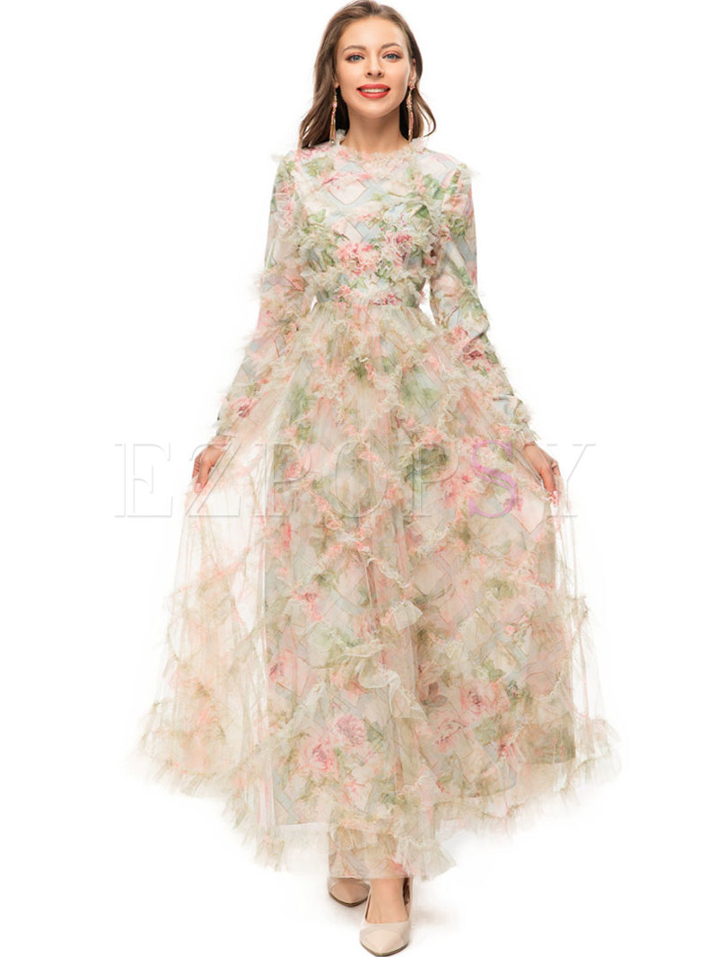 Fashion Embroidered Long Sleeve Tulle Tea Party Dresses