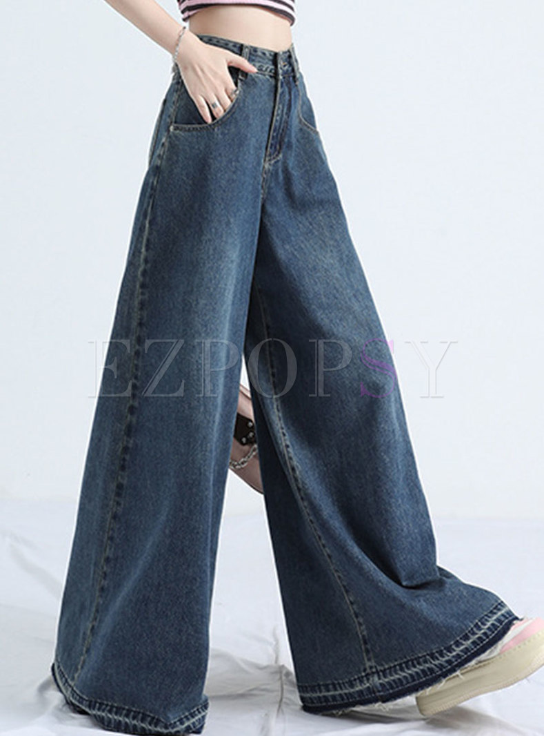 Women's Casual High Waisted Blue Jean Pants