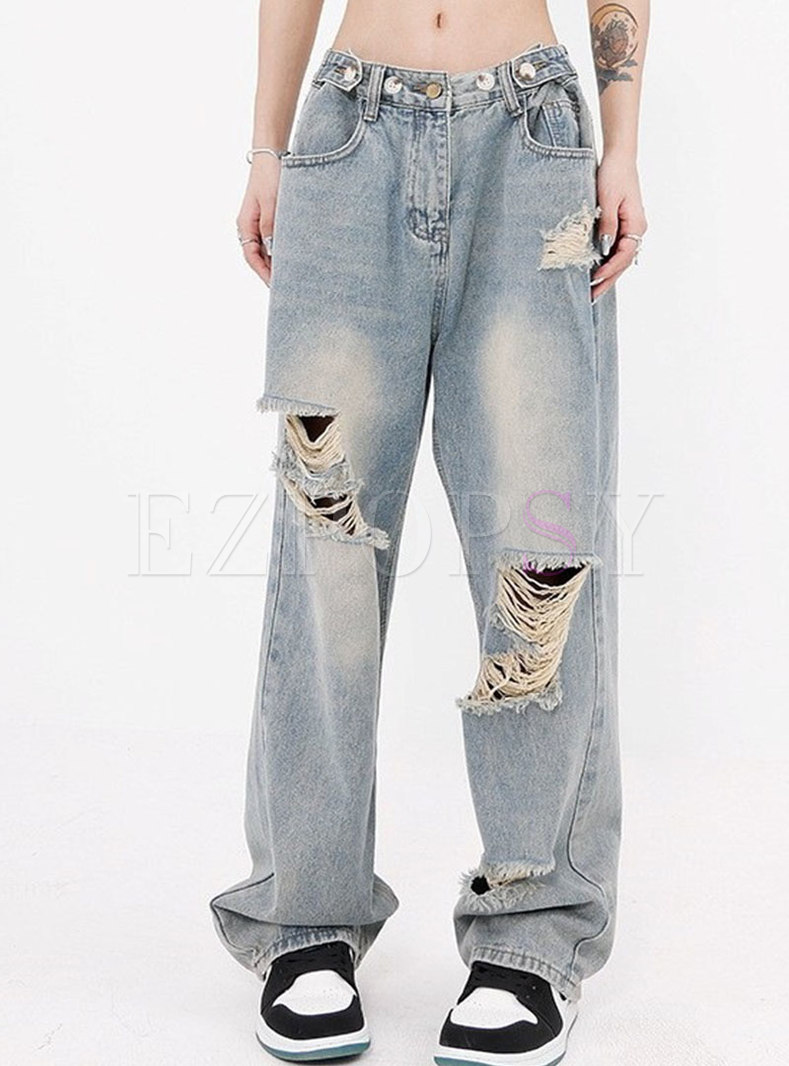 Stylish Ripped Gradient Baggy Jeans