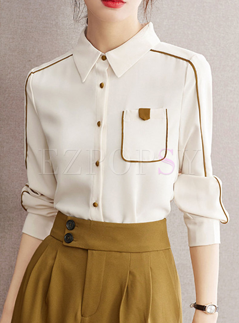 Stylish With Pockets White Blouses For Women