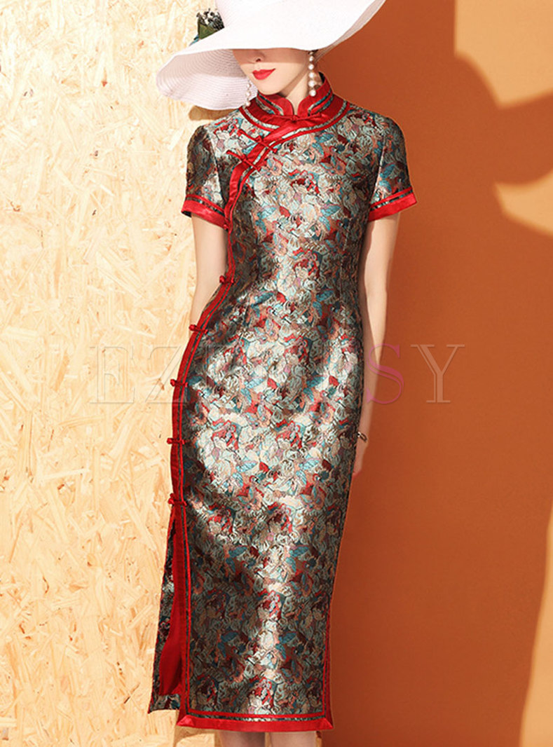 Elegant Jacquard Cheongsam Style Dresses