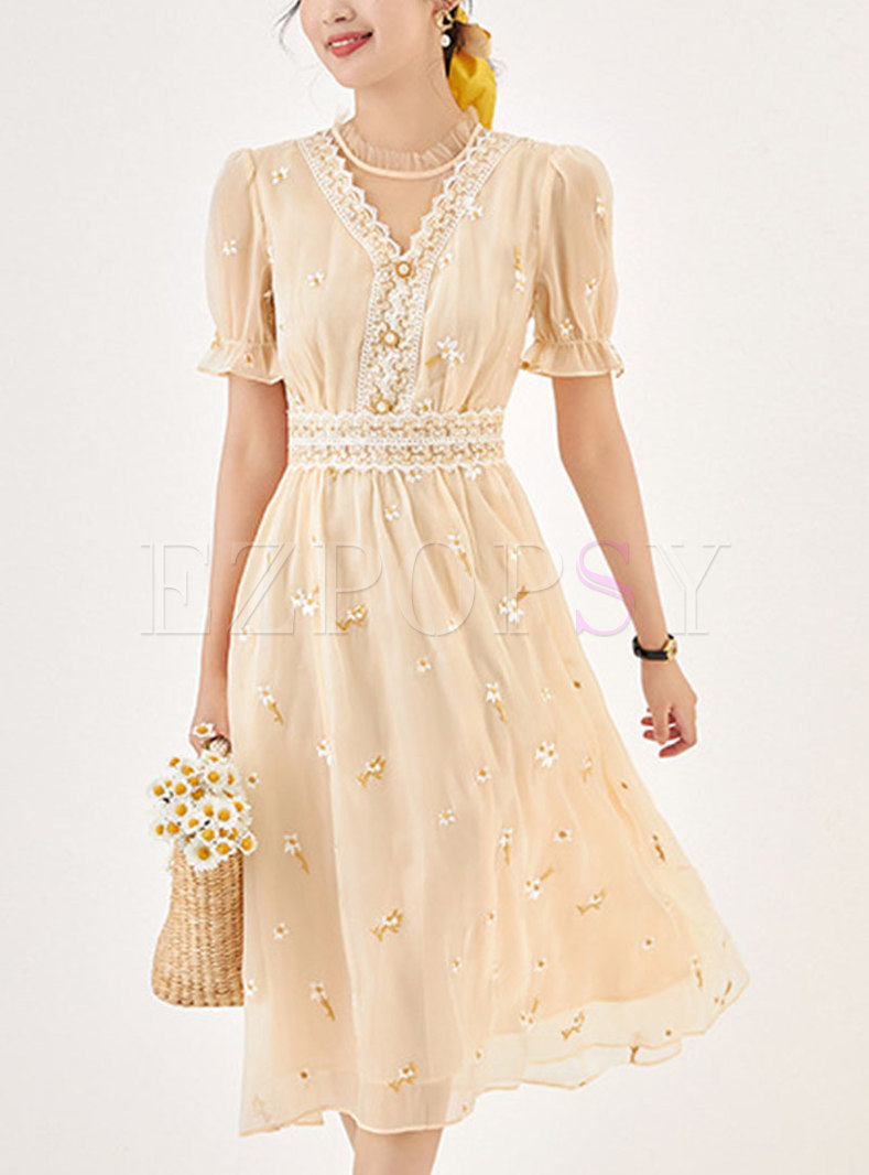 Pretty Embroidered Distored Selvedge Dresses