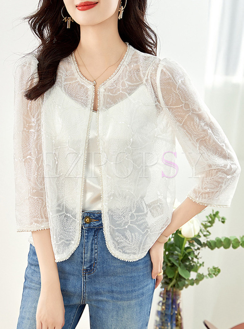 Transparent Lace Sequined Women Tops