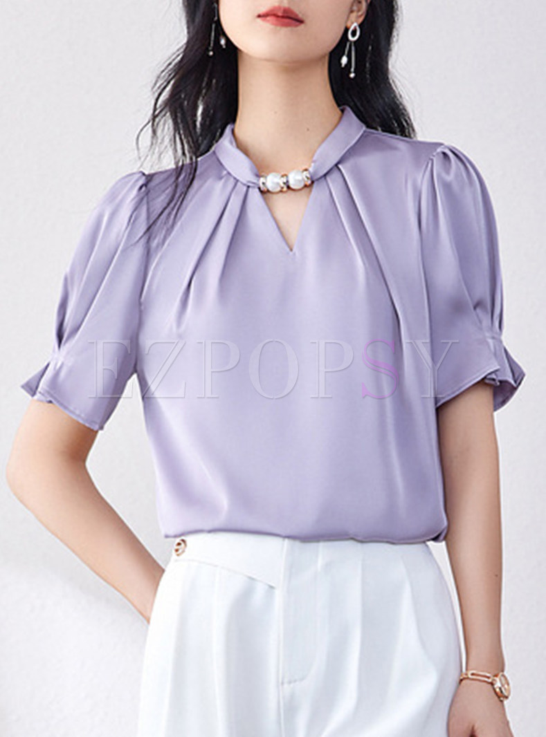 Business Cutout Smocked Women Tops