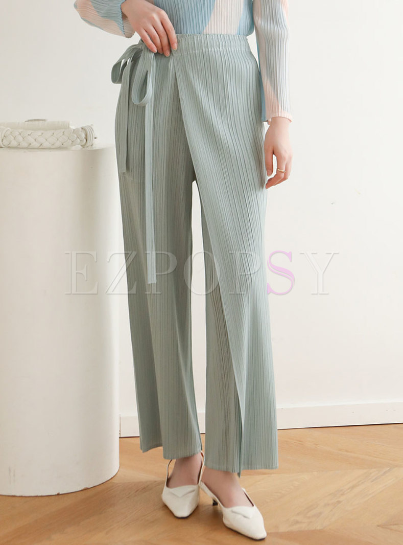 Relaxed Smocked Tie Strap Pants For Women