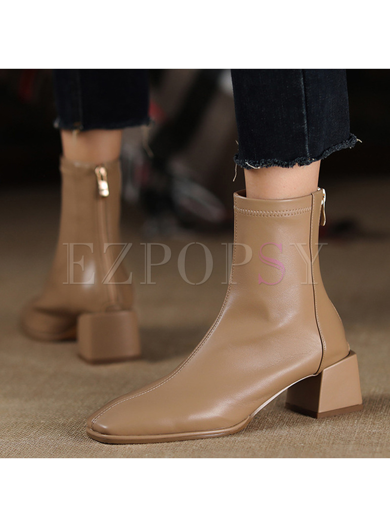Fashion Block Heel Zip Womens Boots
