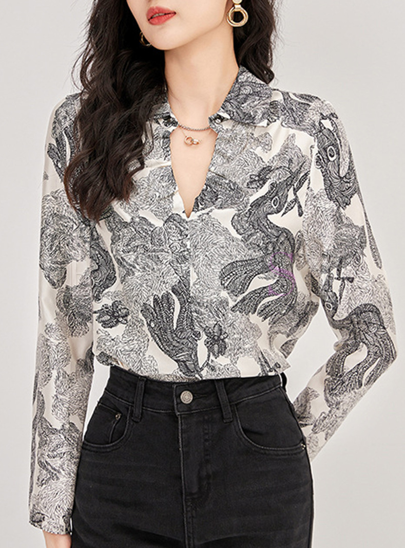 Office Silk Printed Chain Women Blouses