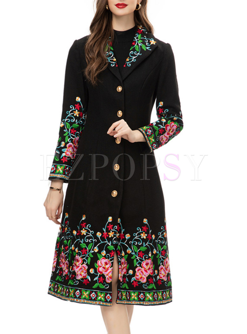 Pretty Metal Button Embroidered OverCoats Women