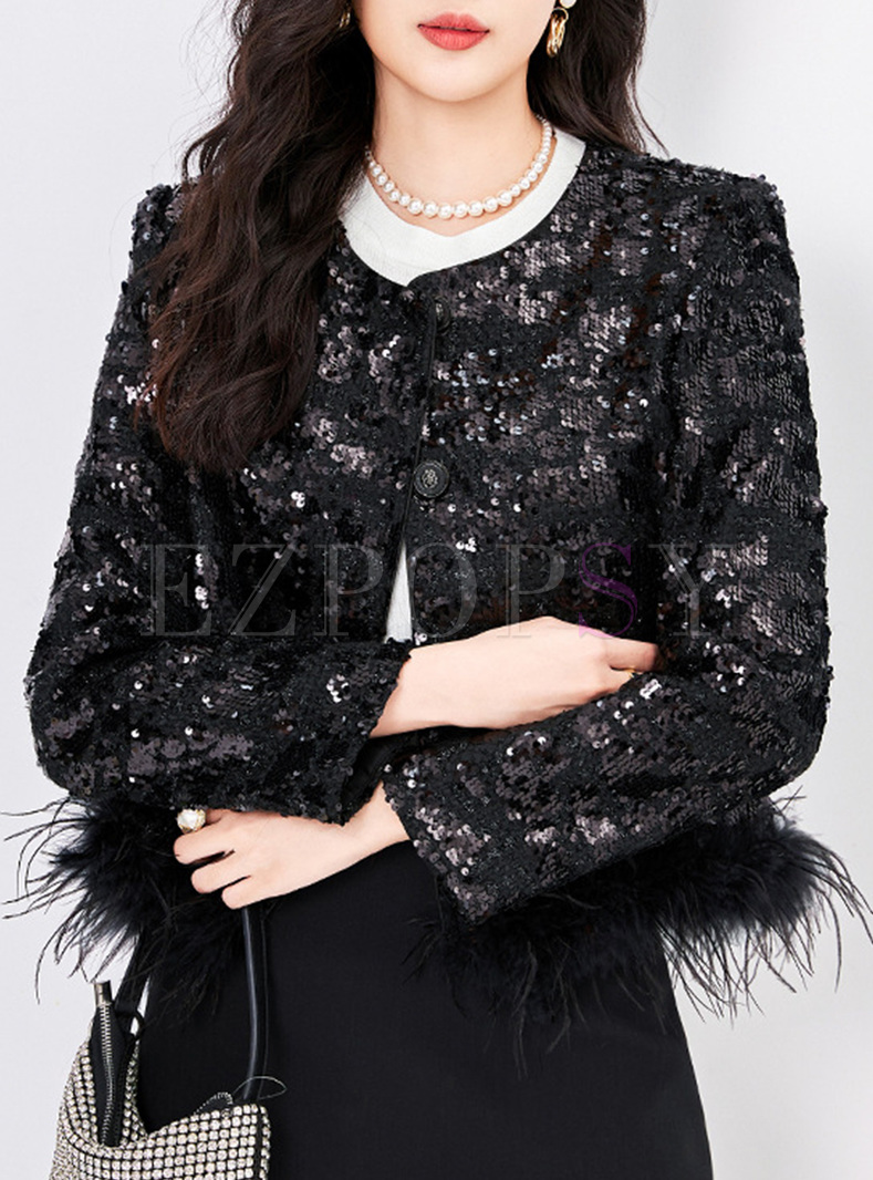Elegant Sequined Ostrich Feathers Women Coats