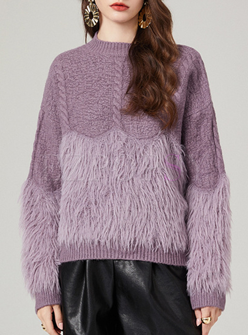 Warm Fur Patch Women Sweaters