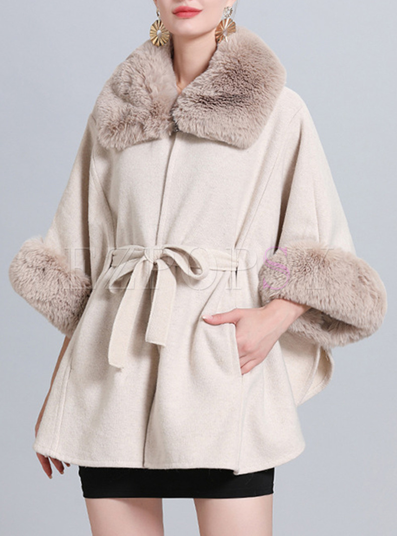 Warm Fur Collar Woolen Women Shawl