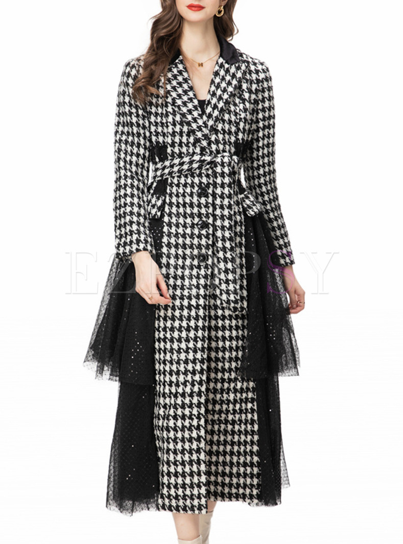 Luxe Houndstooth Sequin Mesh Overcoat Women