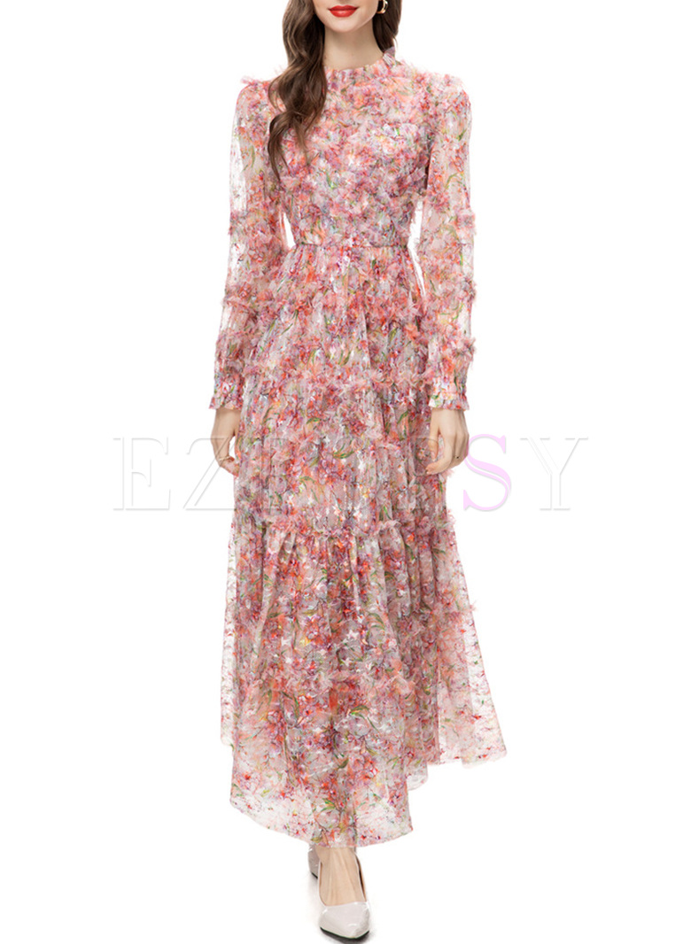 Elegant Floral Purfle Maxi Dresses