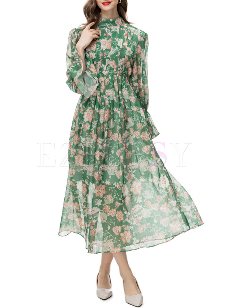 Resort Long Sleeve Chiffon Floral Dresses