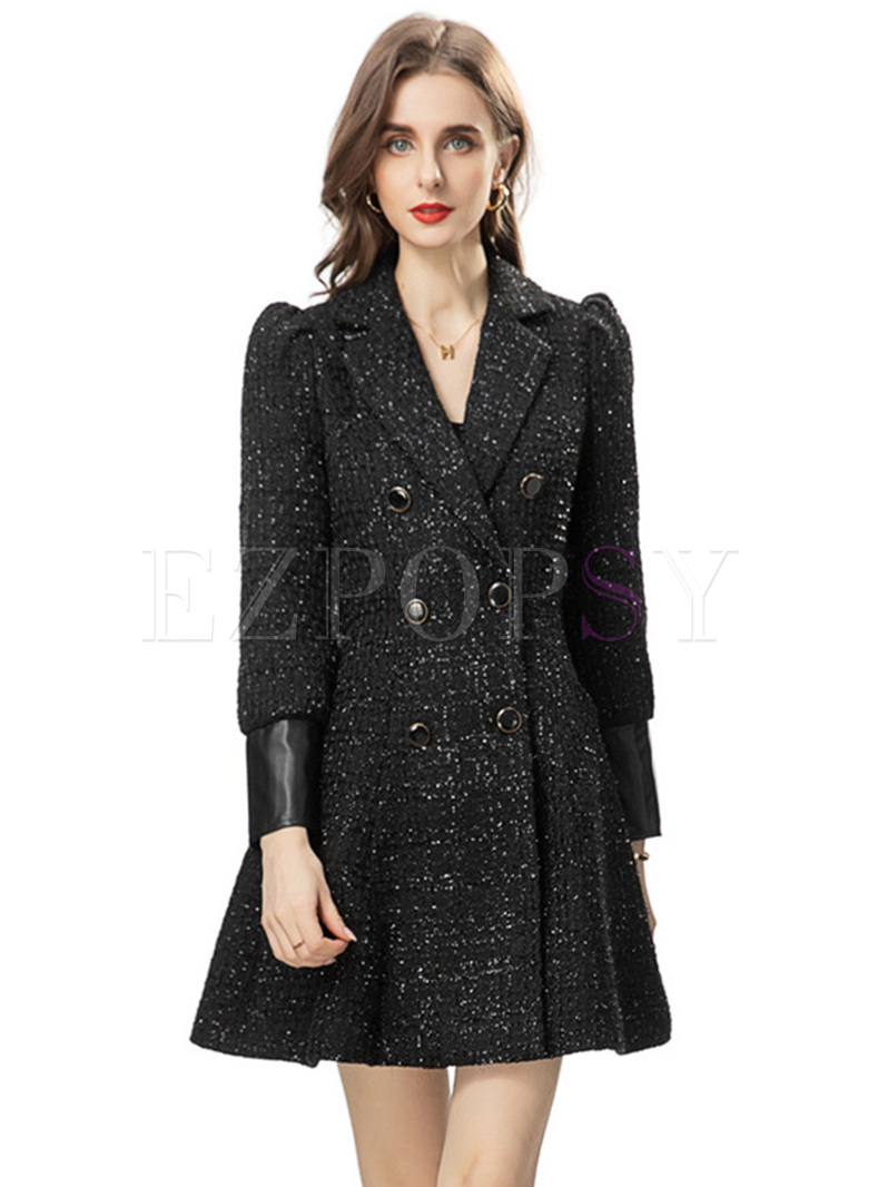 Luxe Notched Collar Tweed Skater Dresses