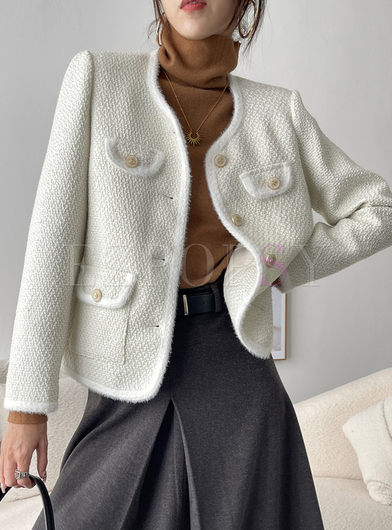 Winter Tweed Dual Pockets Down Coats Women