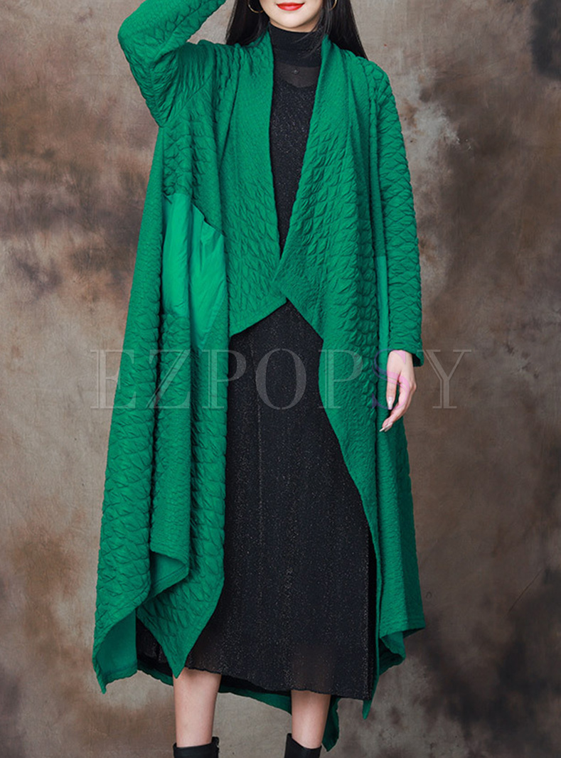 Textured Irregular Hem Pockets Women Coats