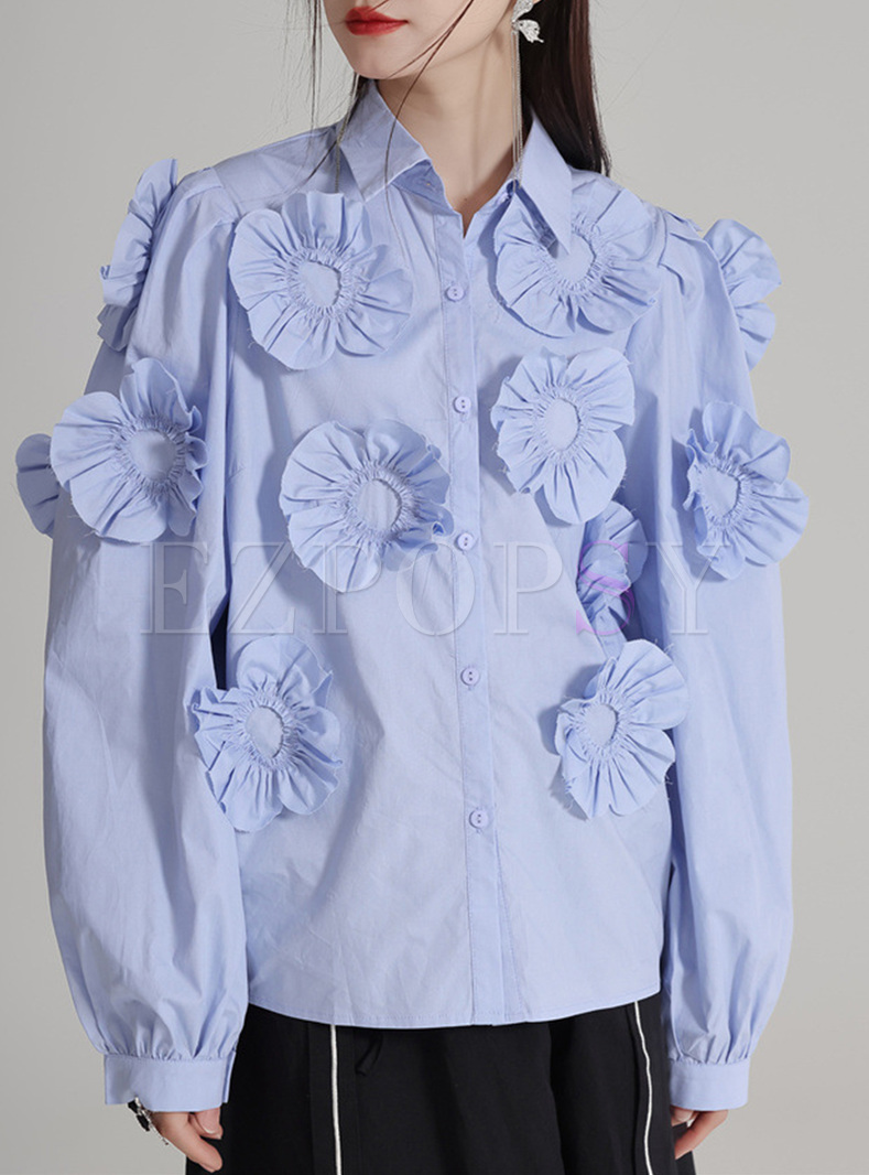 Fashion 3D Flower Single-Breasted Blouses
