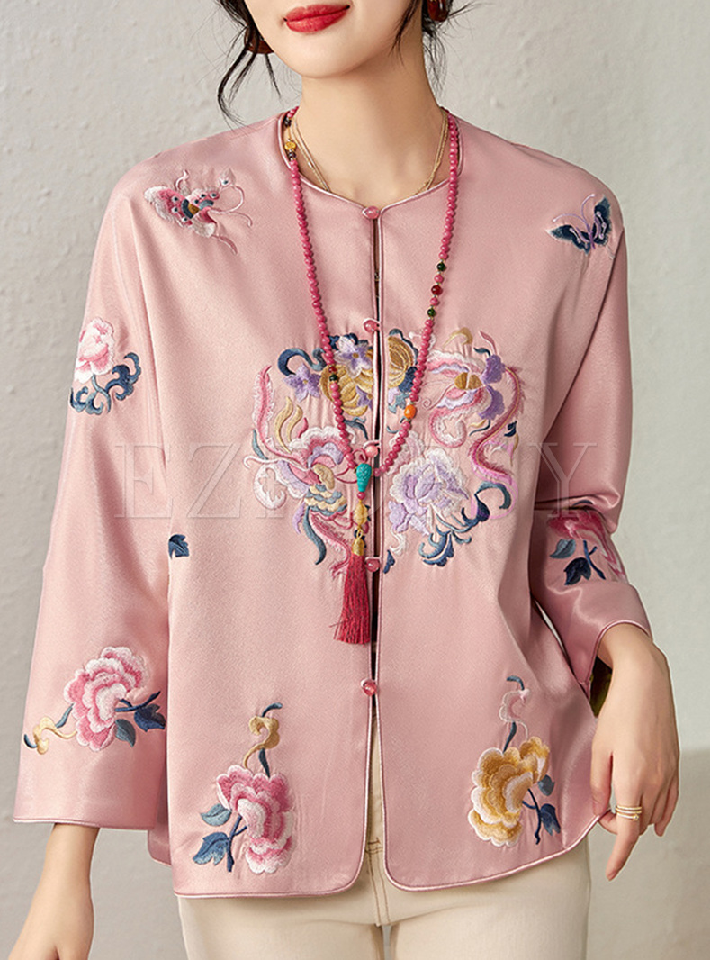 Single-Breasted Embroidered Women Coats