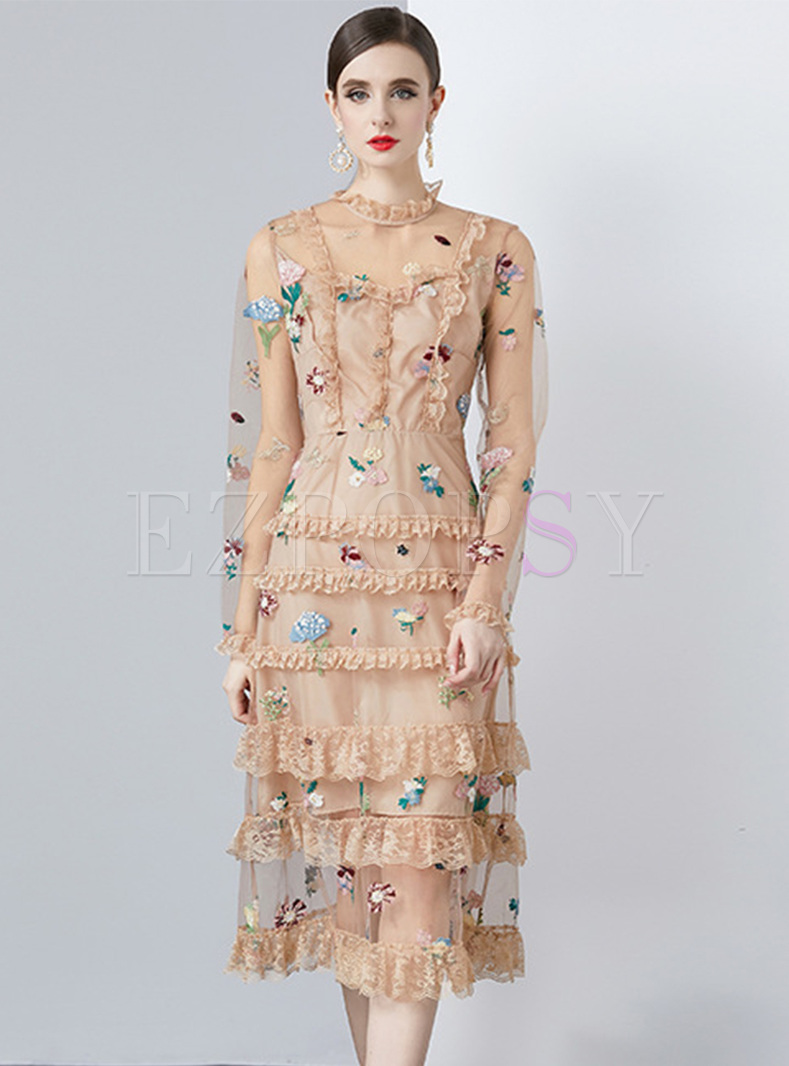 Pretty Embroidered Lace Layered Dresses