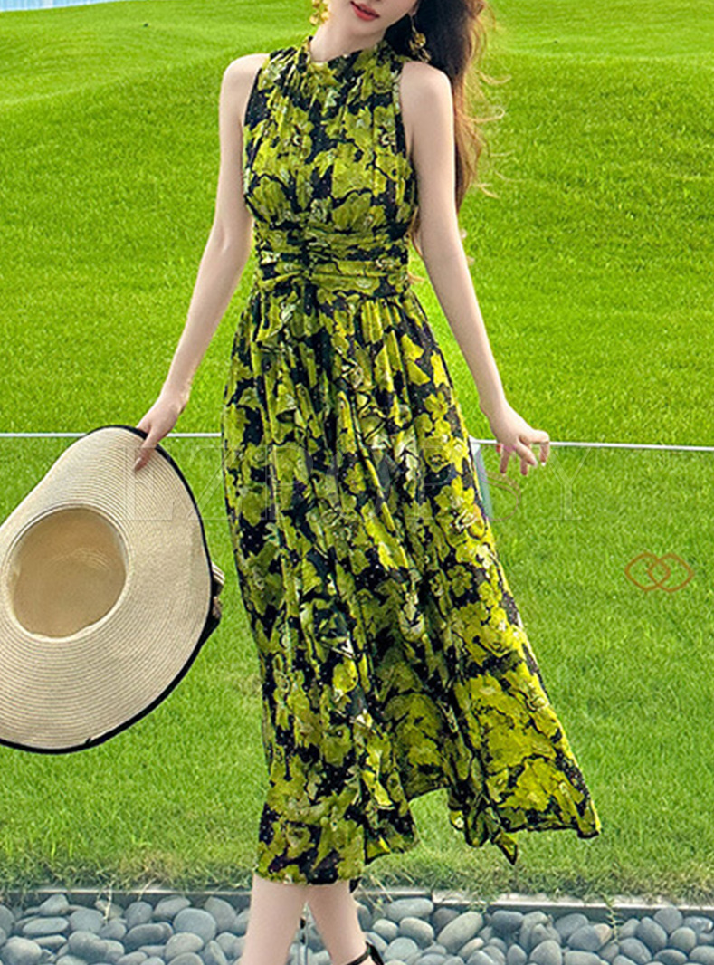 Resort Flower Sleeveless Maxi Dresses